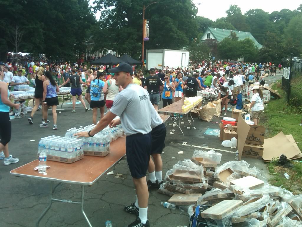 Volunteers handing out water