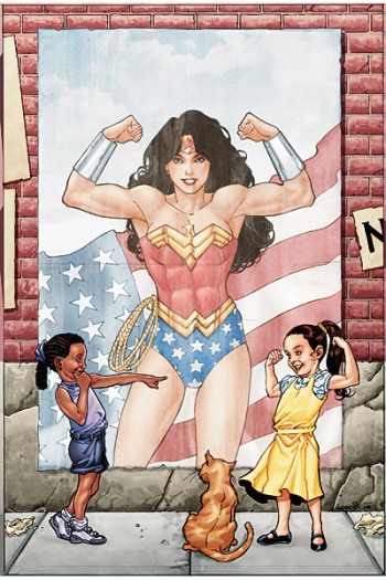 Wonder Woman flexing her muscles