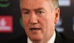 Collingwood president Eddie McGuire is seen at a media conference at the Holden Centre in Melbourne, Monday, August 28, 2017. Collingwood has the announced the club has reappointed Buckley as senior coach for two years. (AAP Image/Julian Smith) NO ARCHIVING