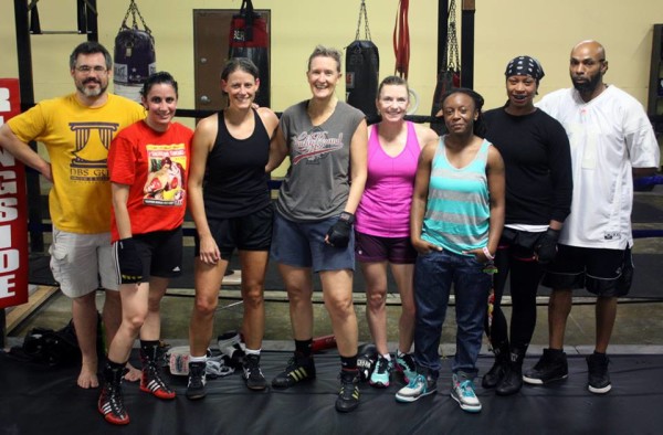 Me (gorgeous hair, gray shirt) and some of my awesome inter-gym boxing peeps.